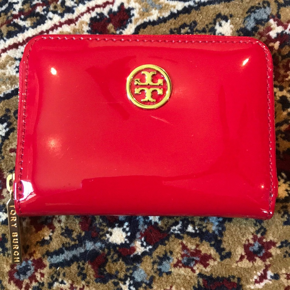 Red Patent Leather Tory Burch Zip Wallet